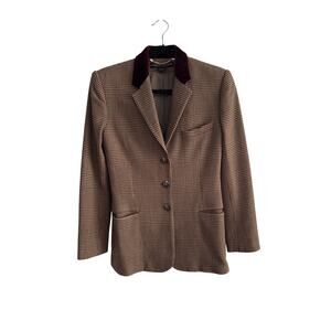Ralph Lauren Vintage Houndstooth Velvet Collar Blazer Made USA Union Size 6